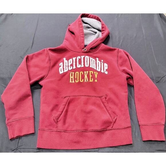 Abercrombie & Fitch Other - Abercrombie & Fitch HOCKEY DISTRESSED HOODIE SWEATSHIRT YOUTH SZ L Burgundy Red